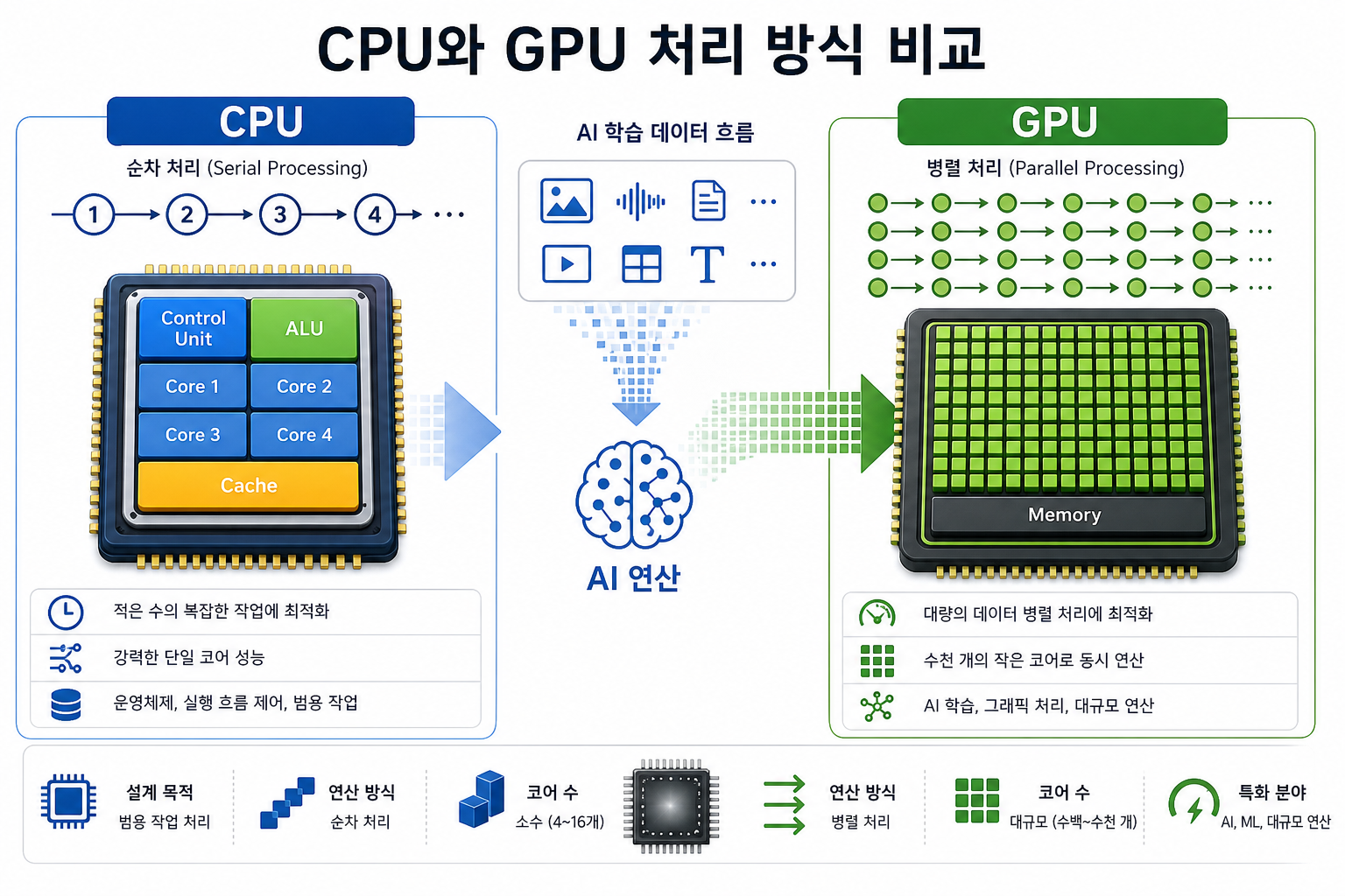 CPU와 GPU 처리 방식 비교