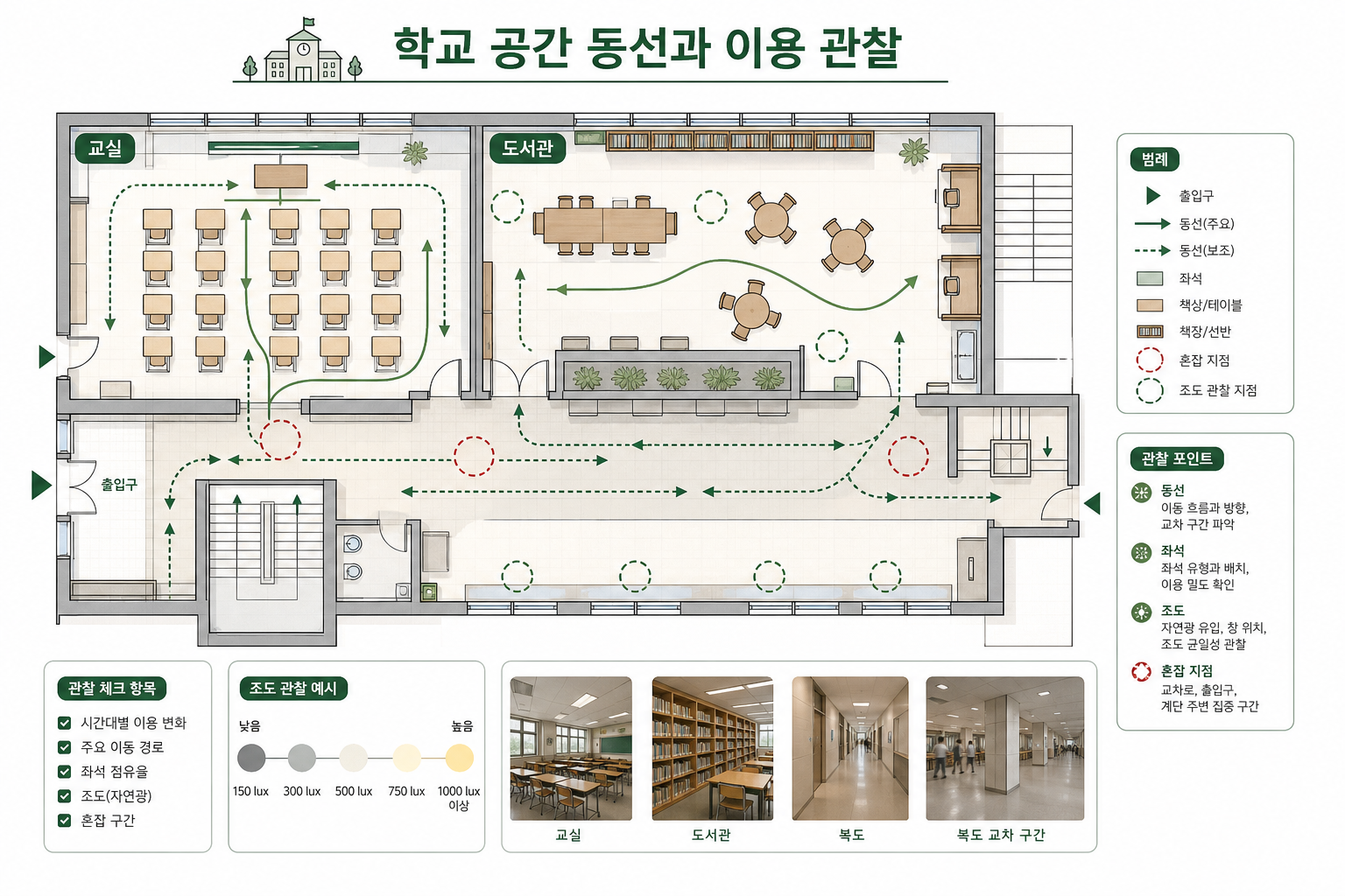 학교 공간 동선과 이용 관찰